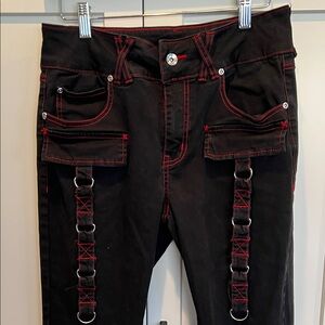 Hot Topic Social Collision O-Ring Suspender Stud Cross Black Pants Size 5